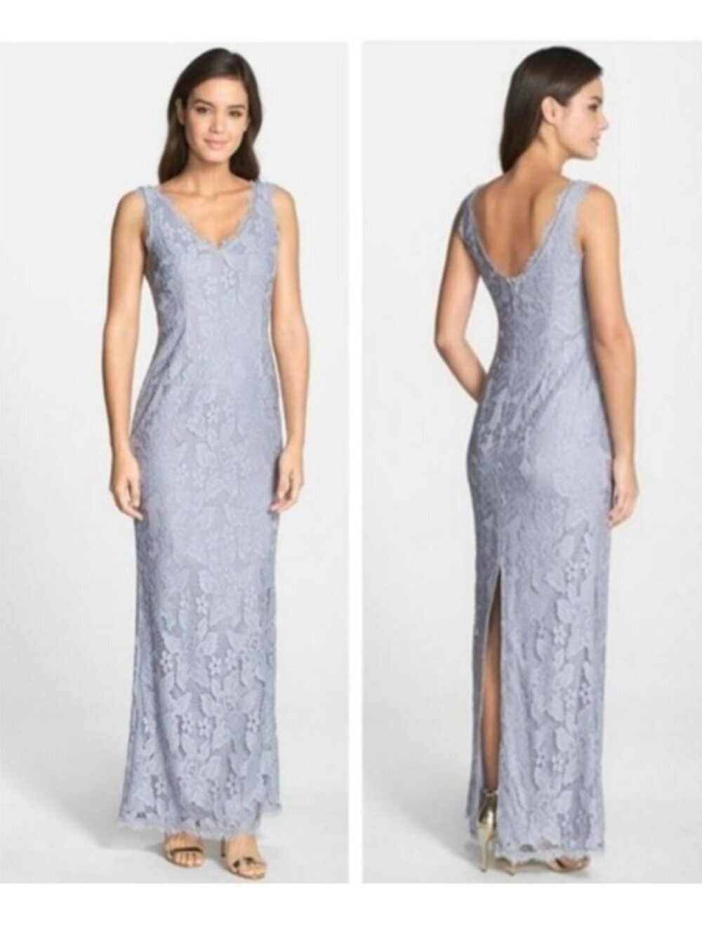 New Adrianna Papell Lace Gown Maxi Dress Sleeveless Wedding Guest Black Cocktail